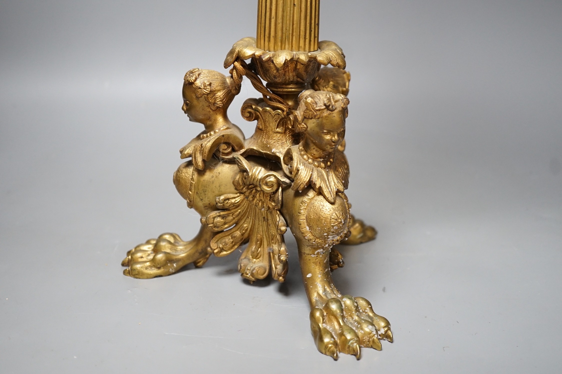 A tall 19th century French ormolu 3-light candelabrum, in Barbedienne style, 67cm high Height 67cm.